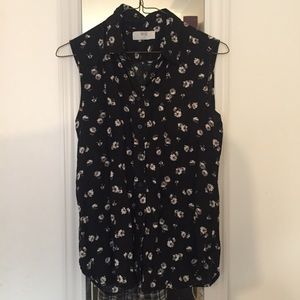 Black Floral UNIQLO Linen Blouse